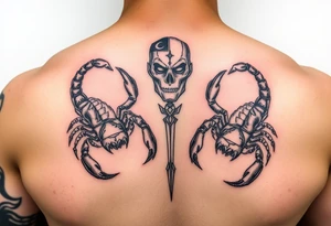 powerful majestic scorpions next to the figure of Temis tattoo idea
