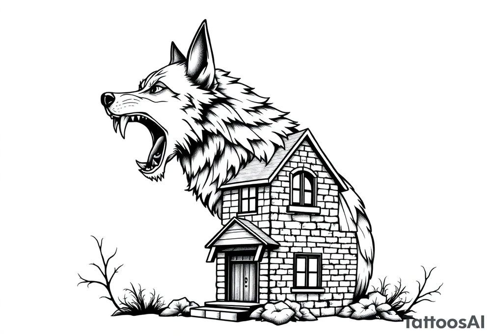 Big bad wolf  blowing a brick house down tattoo idea