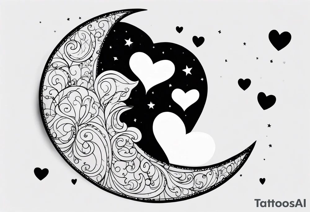 minimalistic Crescent moon with a love heart inside tattoo idea minimalistic Crescent moon with a love heart inside tattoo idea