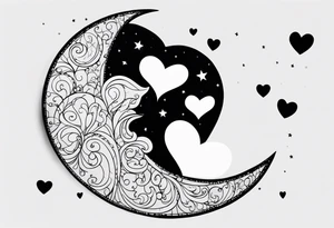 minimalistic Crescent moon with a love heart inside tattoo idea