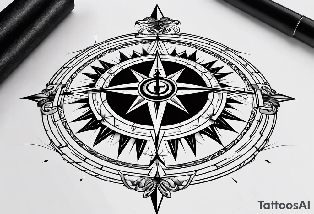 Christian cross inside a compass tattoo idea