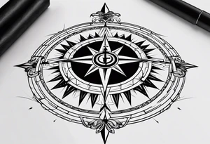 Christian cross inside a compass tattoo idea