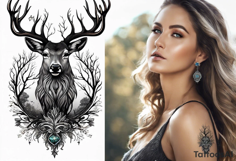 tree of life with root drawing a deer tattoo idea