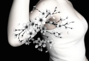 delicate cherry blossoms swirling in spring breeze with petals tattoo idea