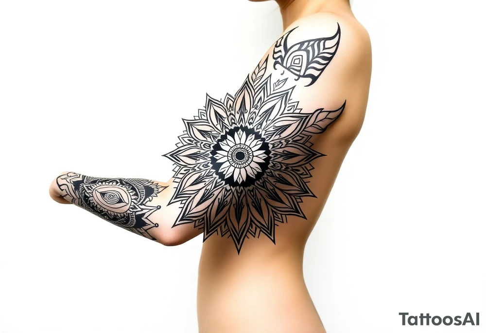 shaman style mytical mandala tattoo idea