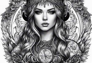 Tattooed portrait Angel with The name « Leah » is written in gothic letters. tattoo idea