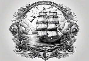 ghost marine lighthouse behind the bow of a sailboat. tattoo idea