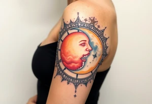 celestial sun and moon with constellation patterns runes in starry sky tattoo idea
