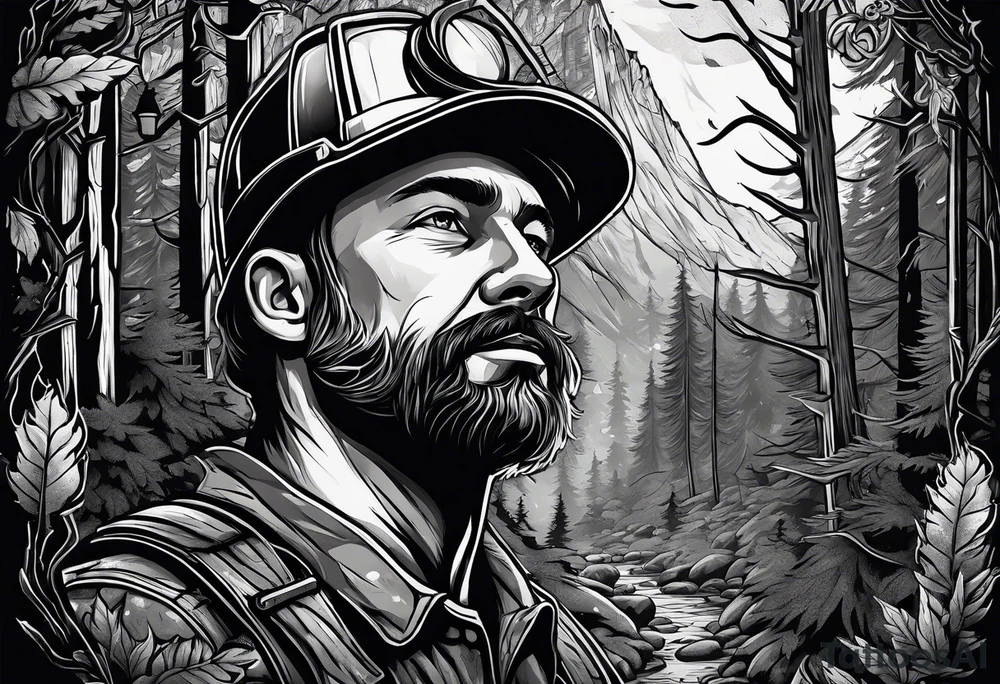 Mine with Miner in a dark forest tattoo idea