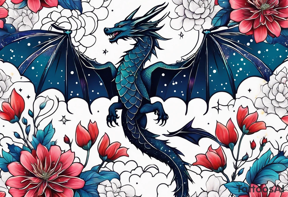 Constellation, wing , snow , cross , dragon female japan kawaii , flower tattoo idea