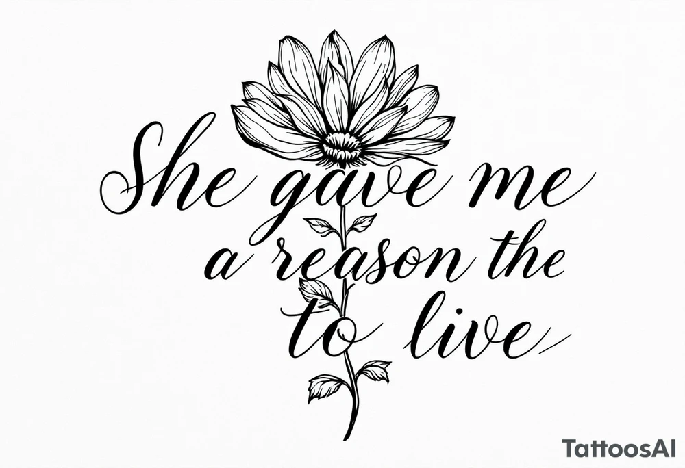 "She gave me a reason to live"  as the stem blooming into a flower tattoo idea