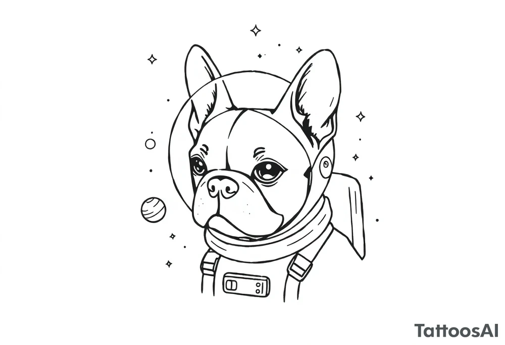 a space themed tattoo of my french bulldog mars. include elements in space like planets and stars. mars should be depicted as a astronaut tattoo idea