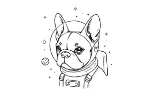 a space themed tattoo of my french bulldog mars. include elements in space like planets and stars. mars should be depicted as a astronaut tattoo idea