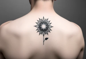 Half Sunflower, half sun tattoo that will "shine" on another small tattoo right above my elbow . It will go on my bicep with a stem, minimal and feminine tattoo idea