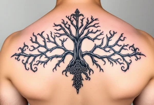 Combine the Yggdrasil tattoo with a mjolnir tattoo. tattoo idea