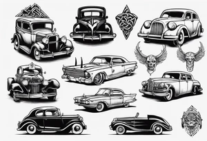 A Viking building an old vintage car tattoo idea