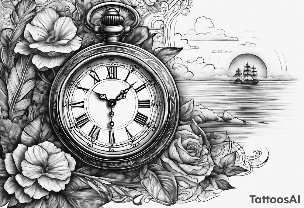 time element in sunset for man tattoo idea
