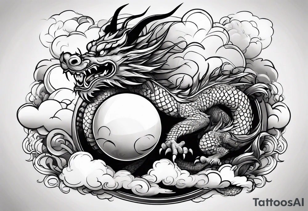asian dragon rising to the above, holding a sphere, surrounded by cloud tattoo idea