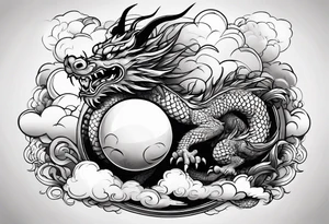 asian dragon rising to the above, holding a sphere, surrounded by cloud tattoo idea