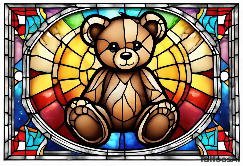 Teddy bear stained glass tattoo idea