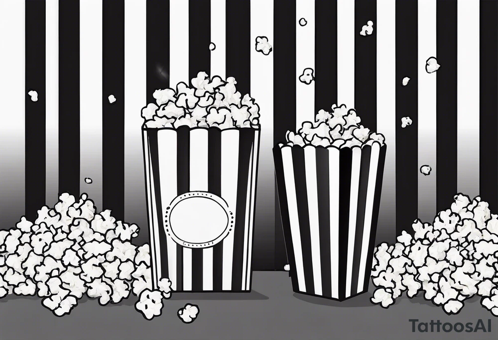 Traditional cinema Popcorn box with vertical stripes, fine line tattoo idea