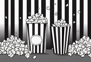 Traditional cinema Popcorn box with vertical stripes, fine line tattoo idea