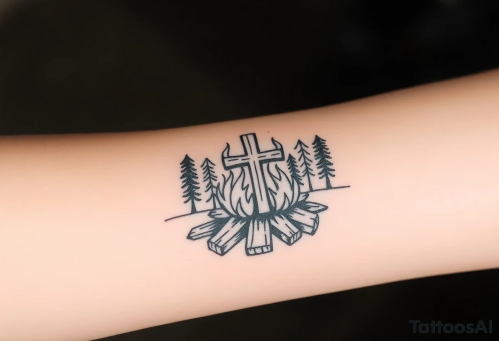 Campfire with cross hidden in the flames include the great outdoors tattoo idea Campfire with cross hidden in the flames include the great outdoors tattoo idea