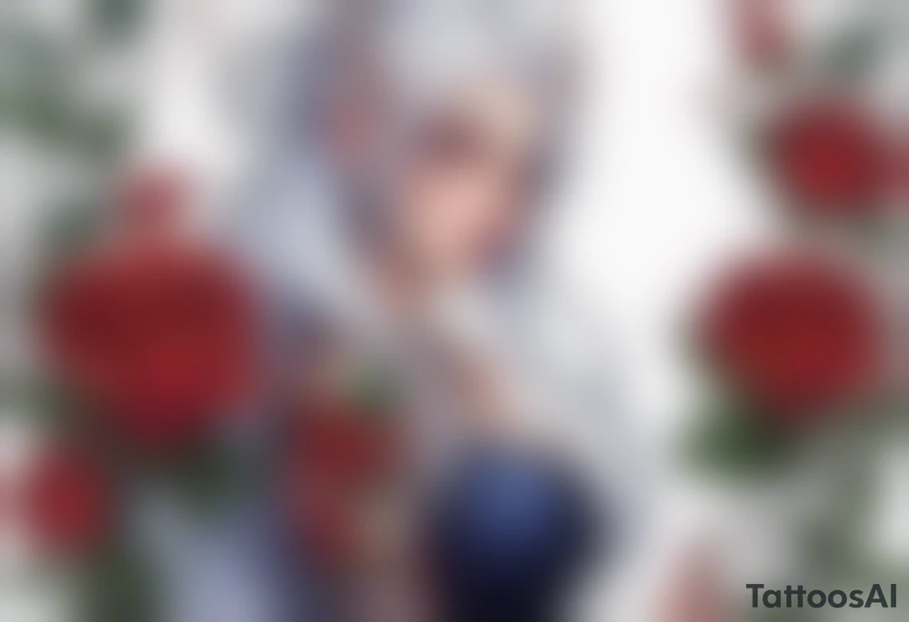 night elf full body with white hair and roses tattoo idea