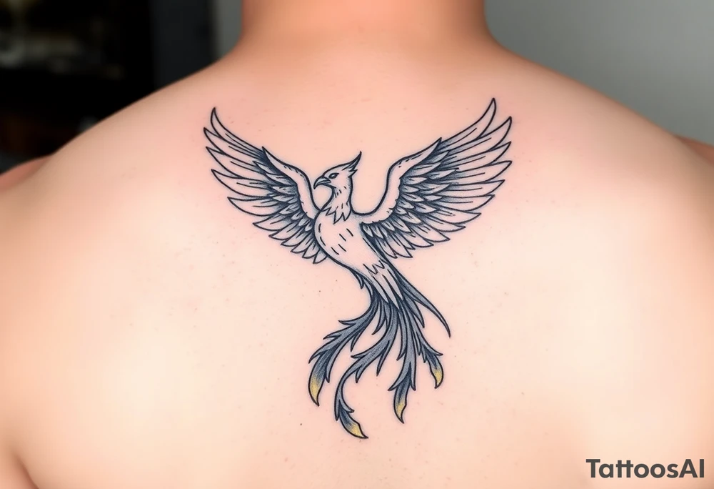magnificent phoenix rising from golden flames with trailing embers tattoo idea