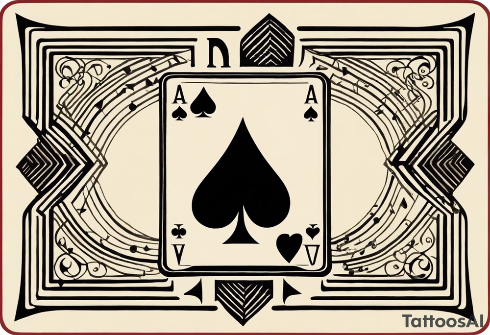This image shows a design resembling the spade symbol (Ace of Spades) from a deck of playing cards. In the center, there is a musical note-like symbol that resembles a combination of the lowercase German letter "ß" (Eszett) and a simplified musical note. The overall design is simple and artistic, possibly representing music, art, or a related theme. tattoo idea