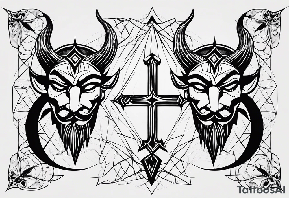 I want a very minimal representation of god and the devil in symbol form. Two sides of my personality and to remind me to be good tattoo idea