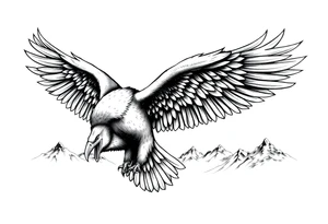 majestic eagle spreading wings against mountain peaks tattoo idea