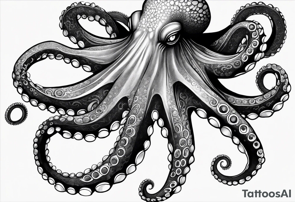 A detailed, lifelike portrayal of an octopus, focusing on its textured skin and sprawling tentacles. This design could emphasize the natural beauty and complexity of the creature. tattoo idea