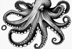 A detailed, lifelike portrayal of an octopus, focusing on its textured skin and sprawling tentacles. This design could emphasize the natural beauty and complexity of the creature. tattoo idea