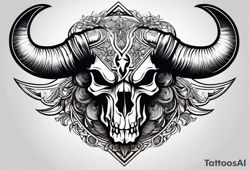 skull of a bull with a line frame, realistic, simple tattoo idea