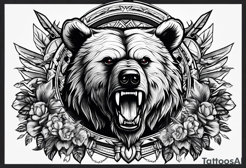 Bear with warriors attacking it tattoo tattoo idea