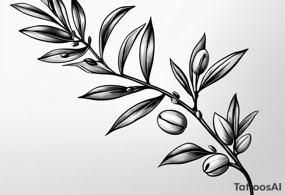 small thin olive branch bicep wraparound tattoo idea