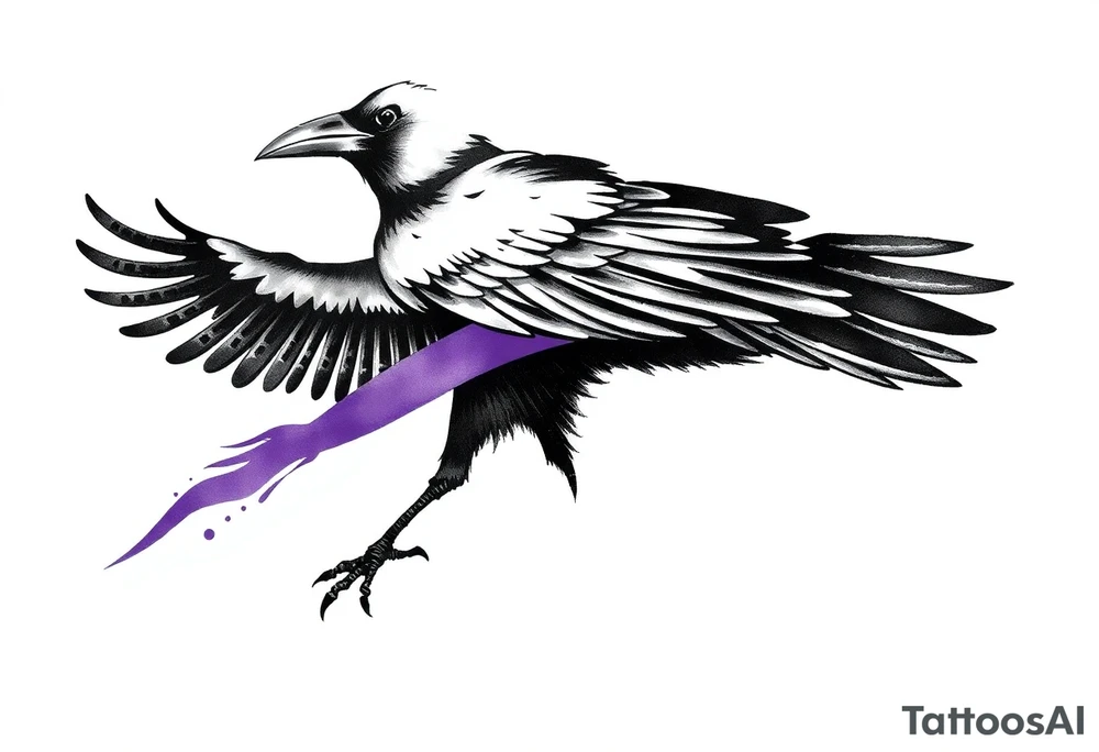 A crow tattoo that incorporates a strip/band of purple somewhere in the design to represent dealing with domestic abuse. Be creative. tattoo idea