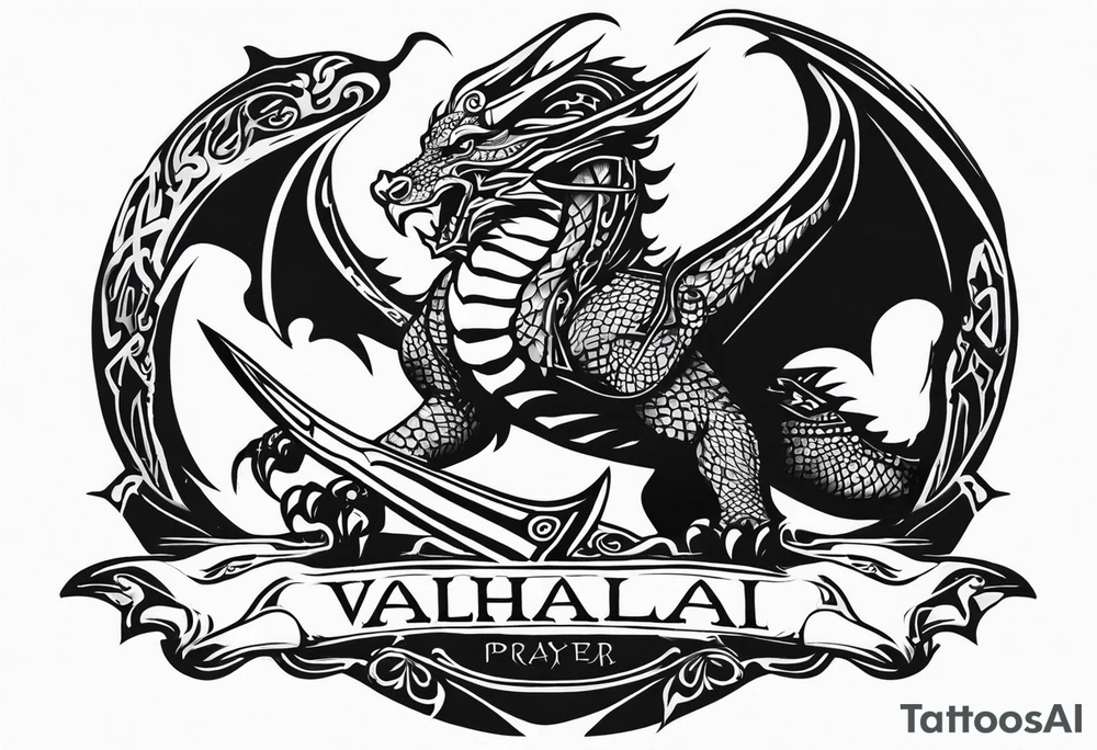 Valhalla prayer sword dragon axe tattoo idea