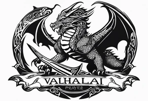 Valhalla prayer sword dragon axe tattoo idea