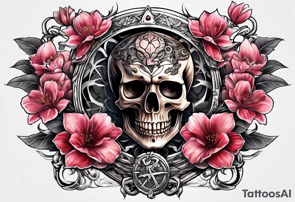 Hourglass skull Sakura tattoo idea