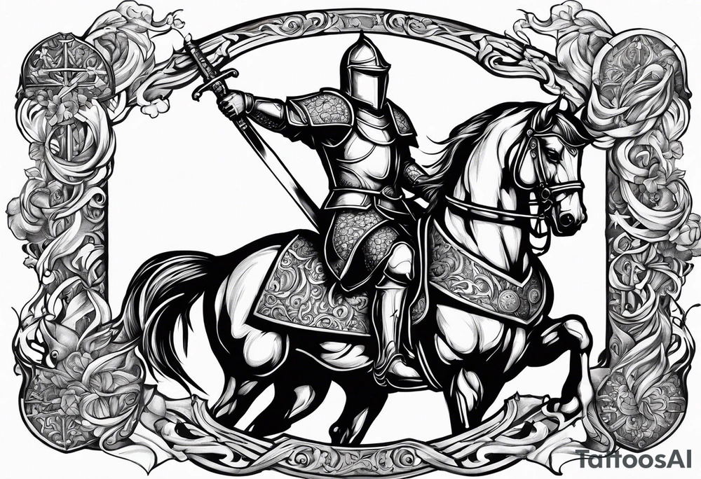 Templer knight on horse with sword an shield tattoo idea