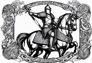 Templer knight on horse with sword an shield tattoo idea