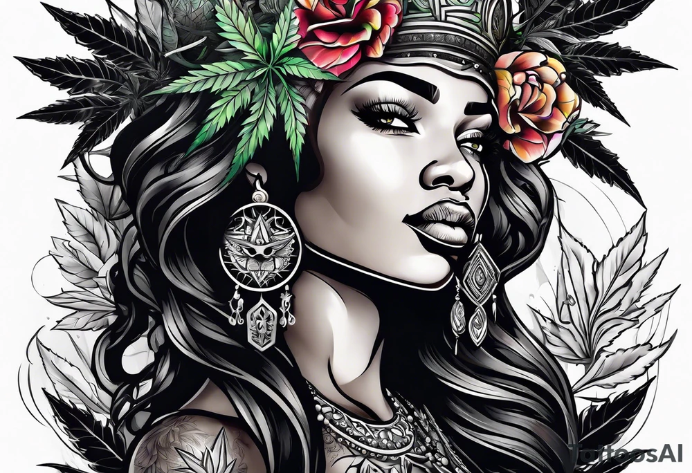 Black Goddess of marijuana tattoo idea