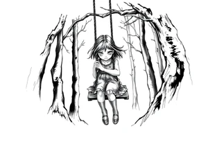 creepy little girl in the woods on a rope swing tattoo idea