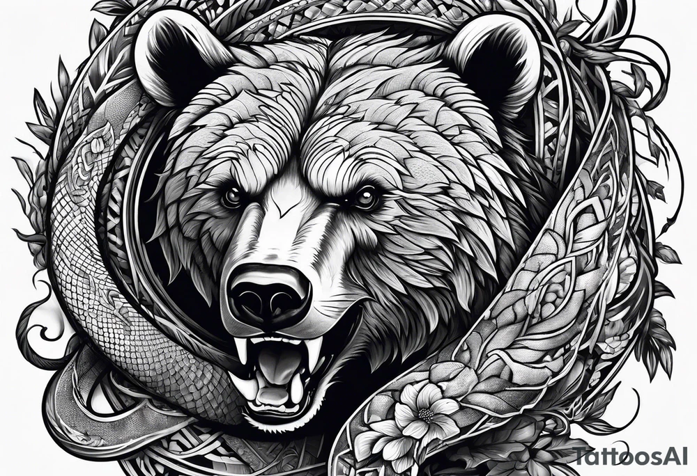 Bear fighting snake tattoo idea