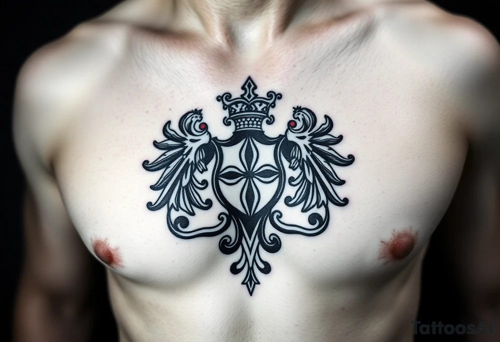 Powerful, majestic and dark Irish family crest for a full chest tattoo tattoo idea