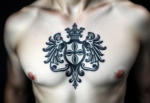 Powerful, majestic and dark Irish family crest for a full chest tattoo tattoo idea