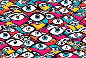 100 eyes with big eye lashes in geometric form in a oval tattoo idea