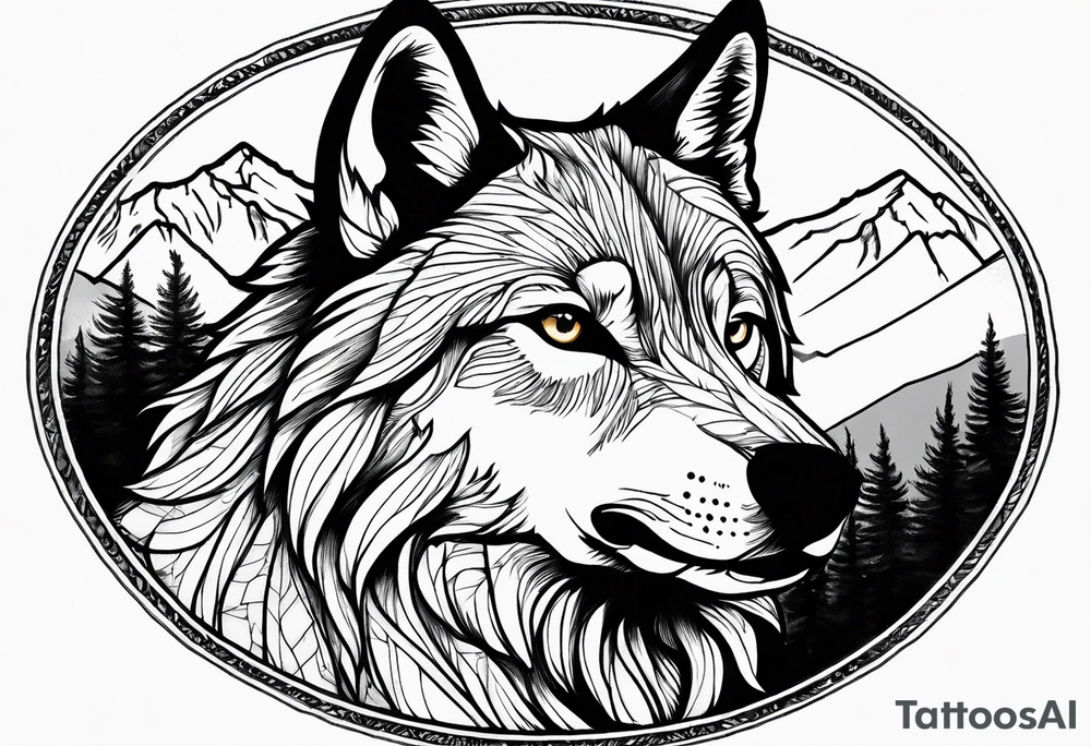 Mountains, wolf in it tattoo idea